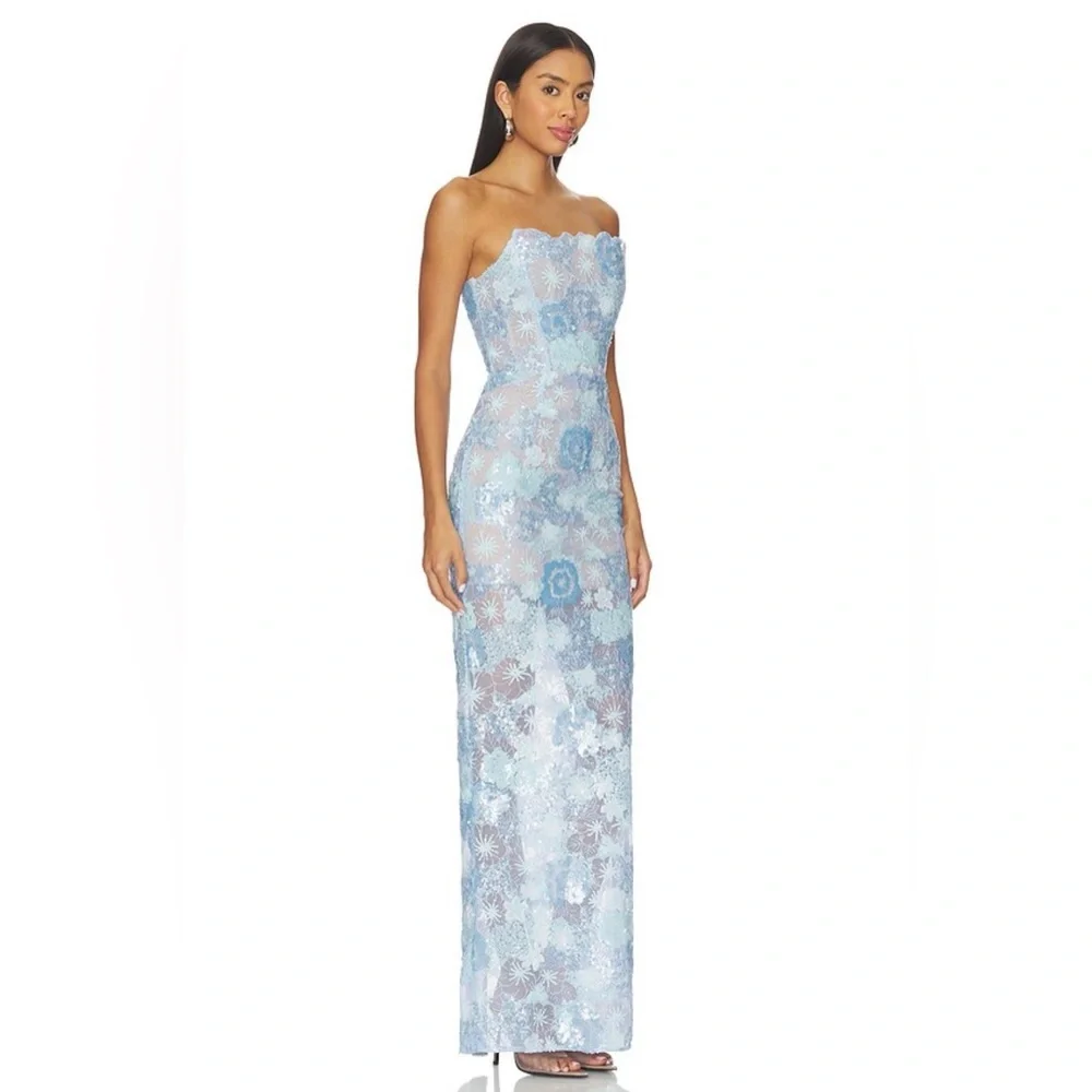 NWOT BRONX AND BANCO Farah Ocean Blue Sequin Multi Strapless Maxi Dress - Picture 3 of 16